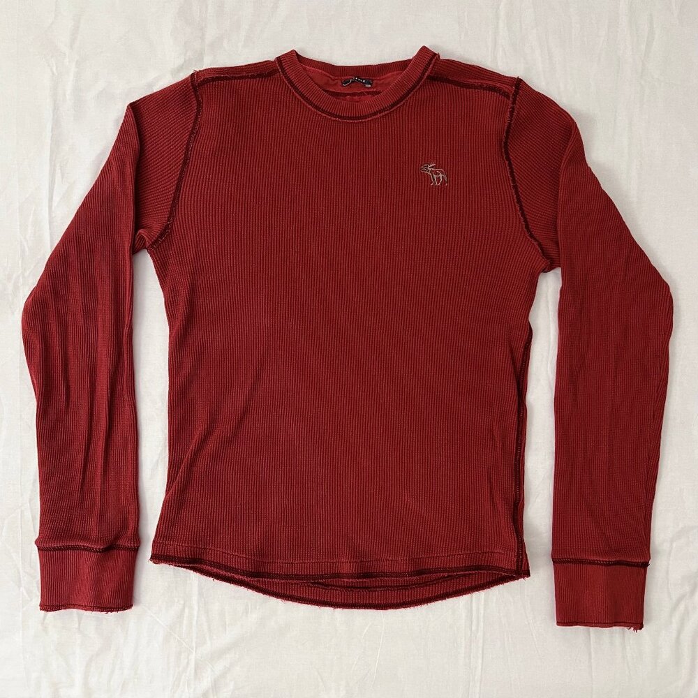 Abercrombie & Fitch Men’s Waffle Knit Long Sleeve Tee, Brick Red, Size L, Y2K